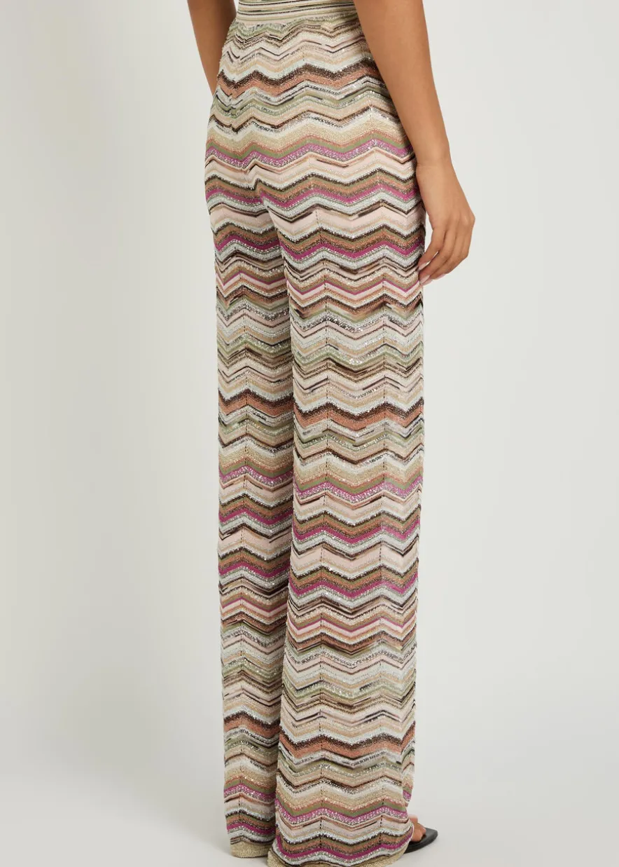 Chevron wide-leg metallic-knit trousers
