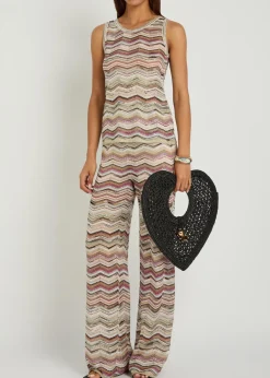 Chevron wide-leg metallic-knit trousers