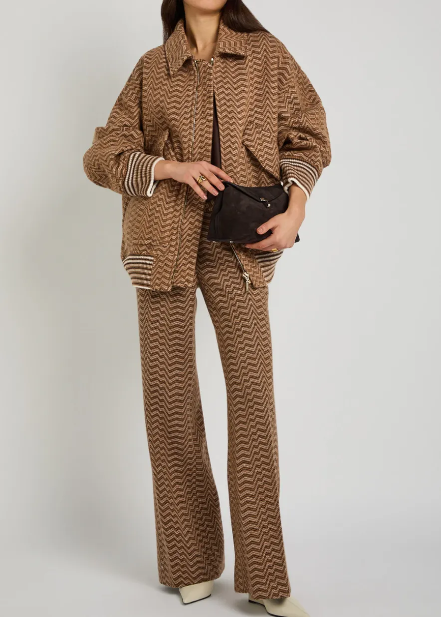 Chevron wide-leg wool-blend trousers