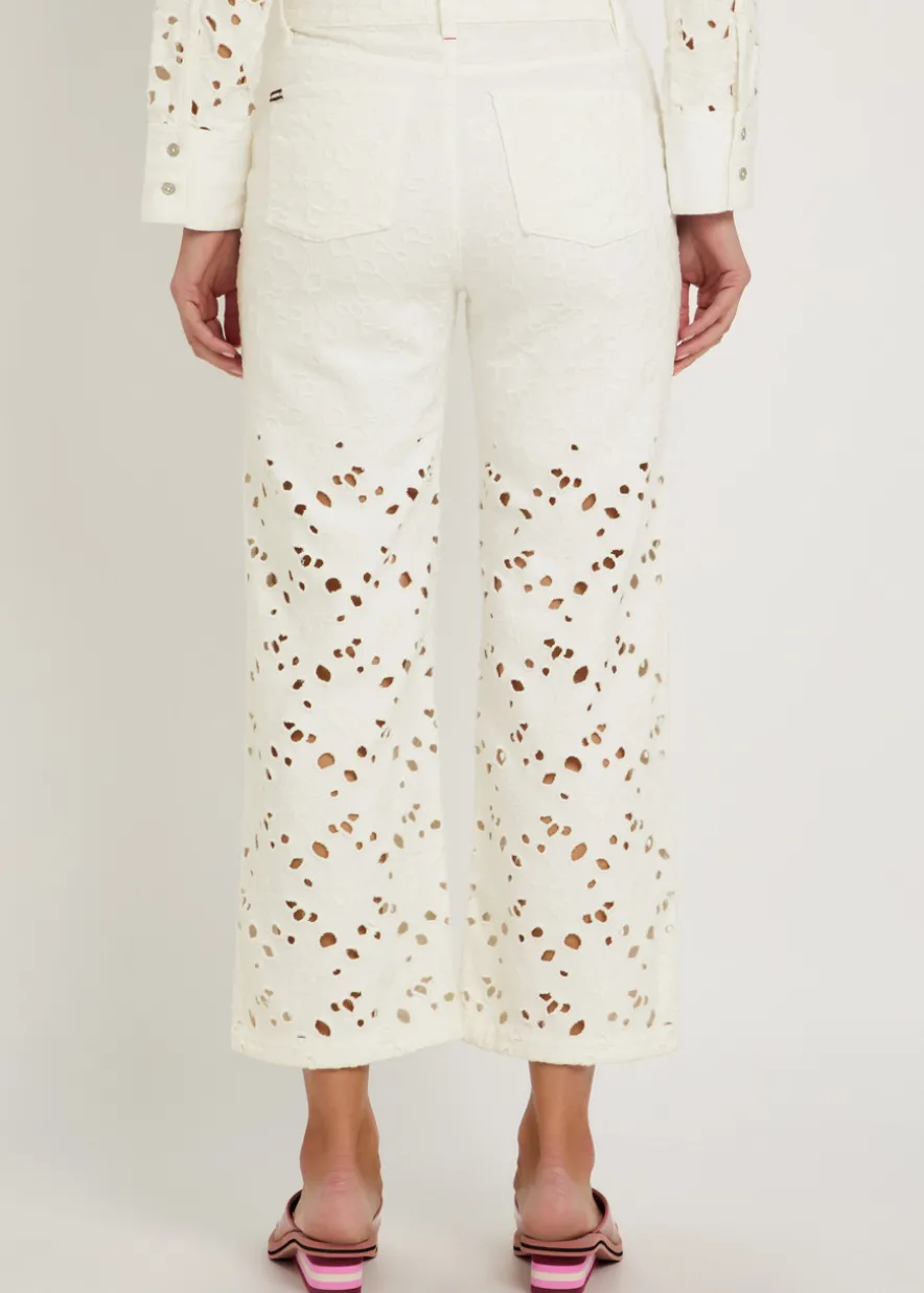 Chic cutwork embroidered wide-leg jeans