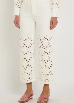 Chic cutwork embroidered wide-leg jeans