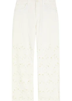 Chic cutwork embroidered wide-leg jeans