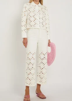 Chic cutwork embroidered wide-leg jeans