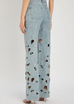 Chic embroidered cut-out wide-leg jeans