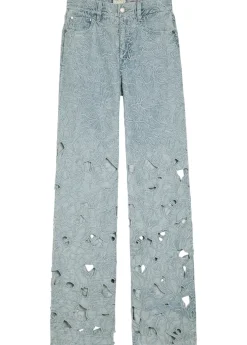 Chic embroidered cut-out wide-leg jeans