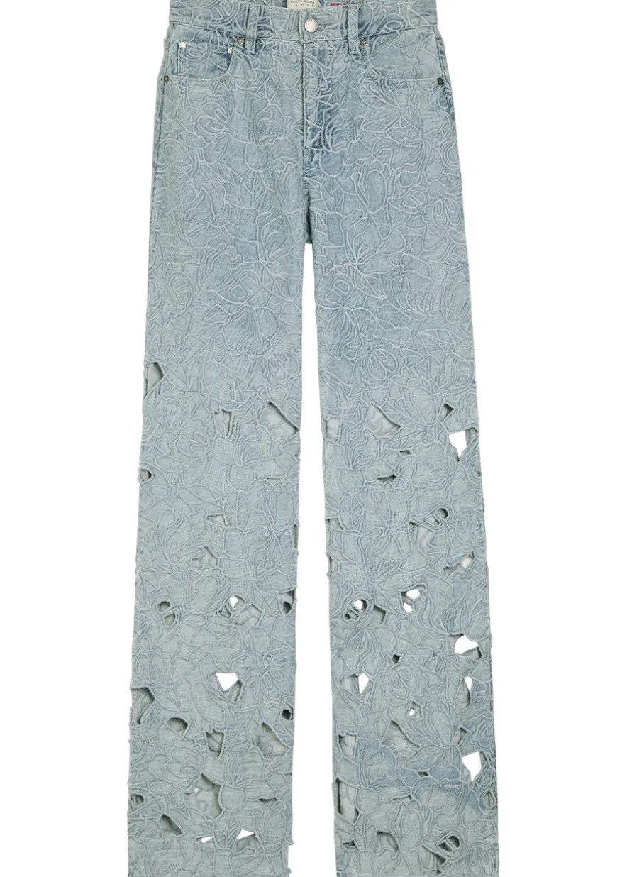 Chic embroidered cut-out wide-leg jeans