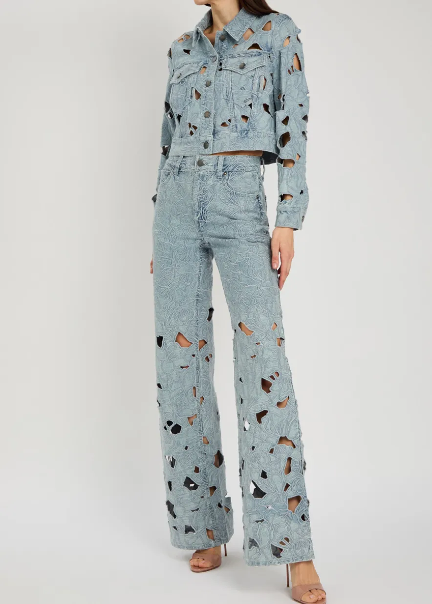 Chic embroidered cut-out wide-leg jeans