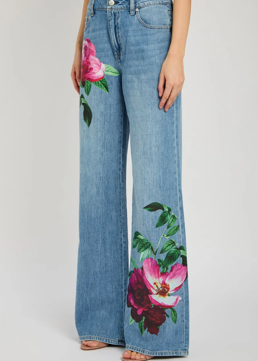 Chic floral-print straight-leg jeans