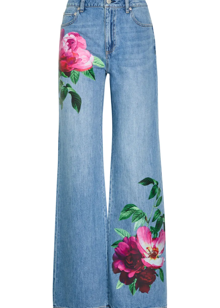 Chic floral-print straight-leg jeans