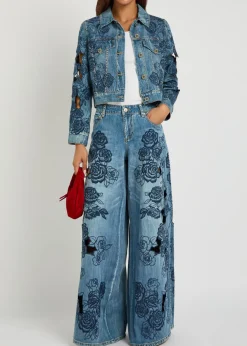 Chloe embroidered cut-out denim jacket