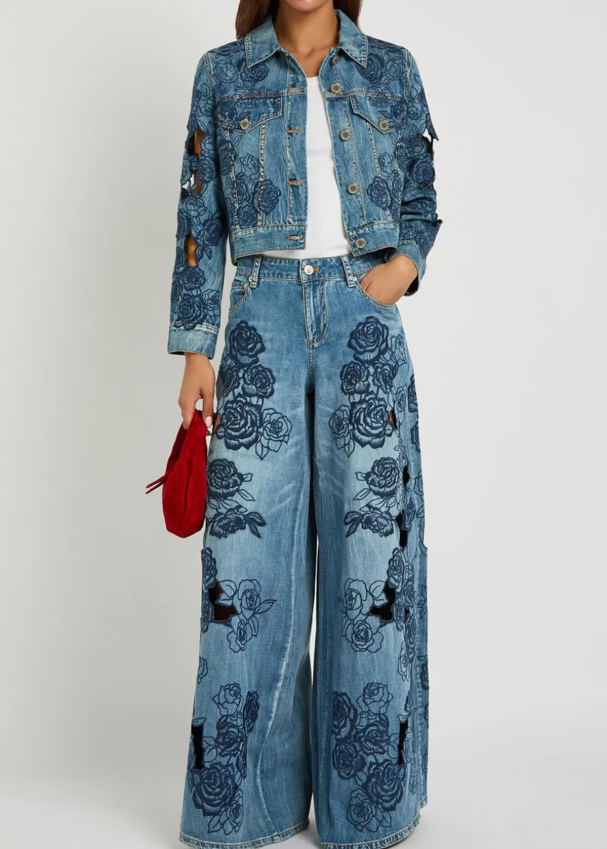 Chloe embroidered cut-out denim jacket
