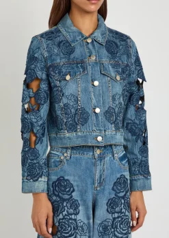 Chloe embroidered cut-out denim jacket