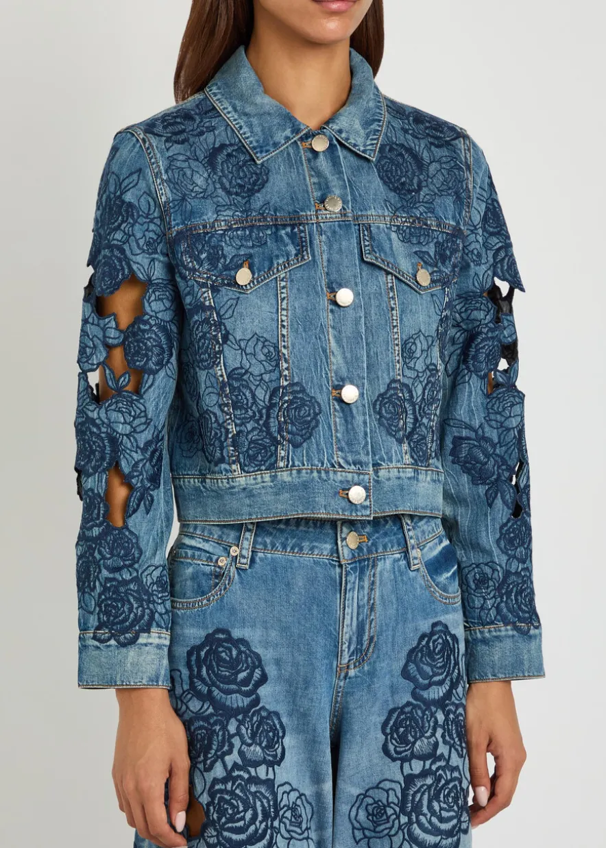 Chloe embroidered cut-out denim jacket