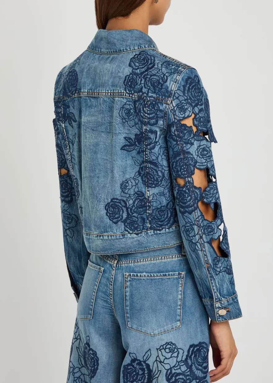 Chloe embroidered cut-out denim jacket