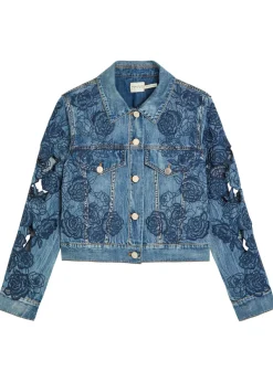 Chloe embroidered cut-out denim jacket