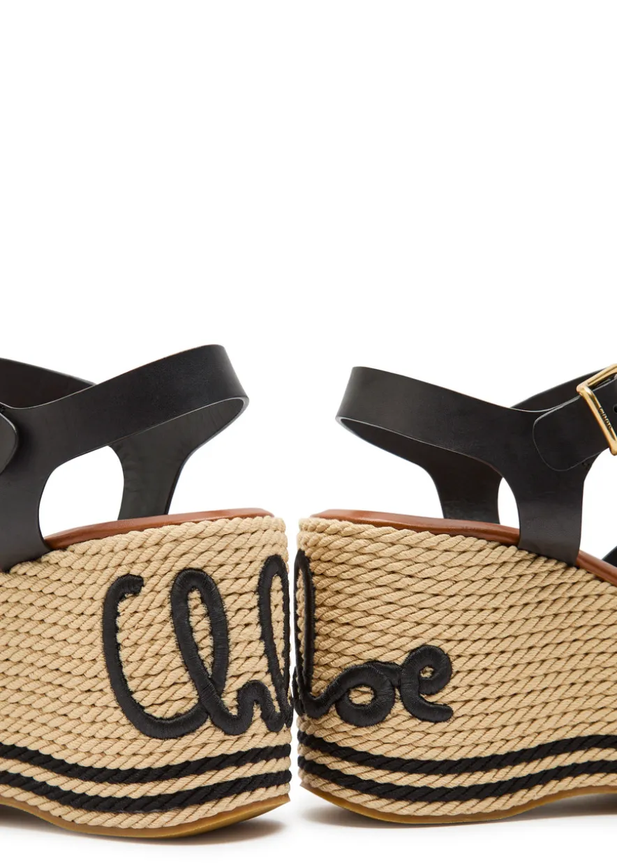 Chloé Sand 105 woven and leather wedge sandals