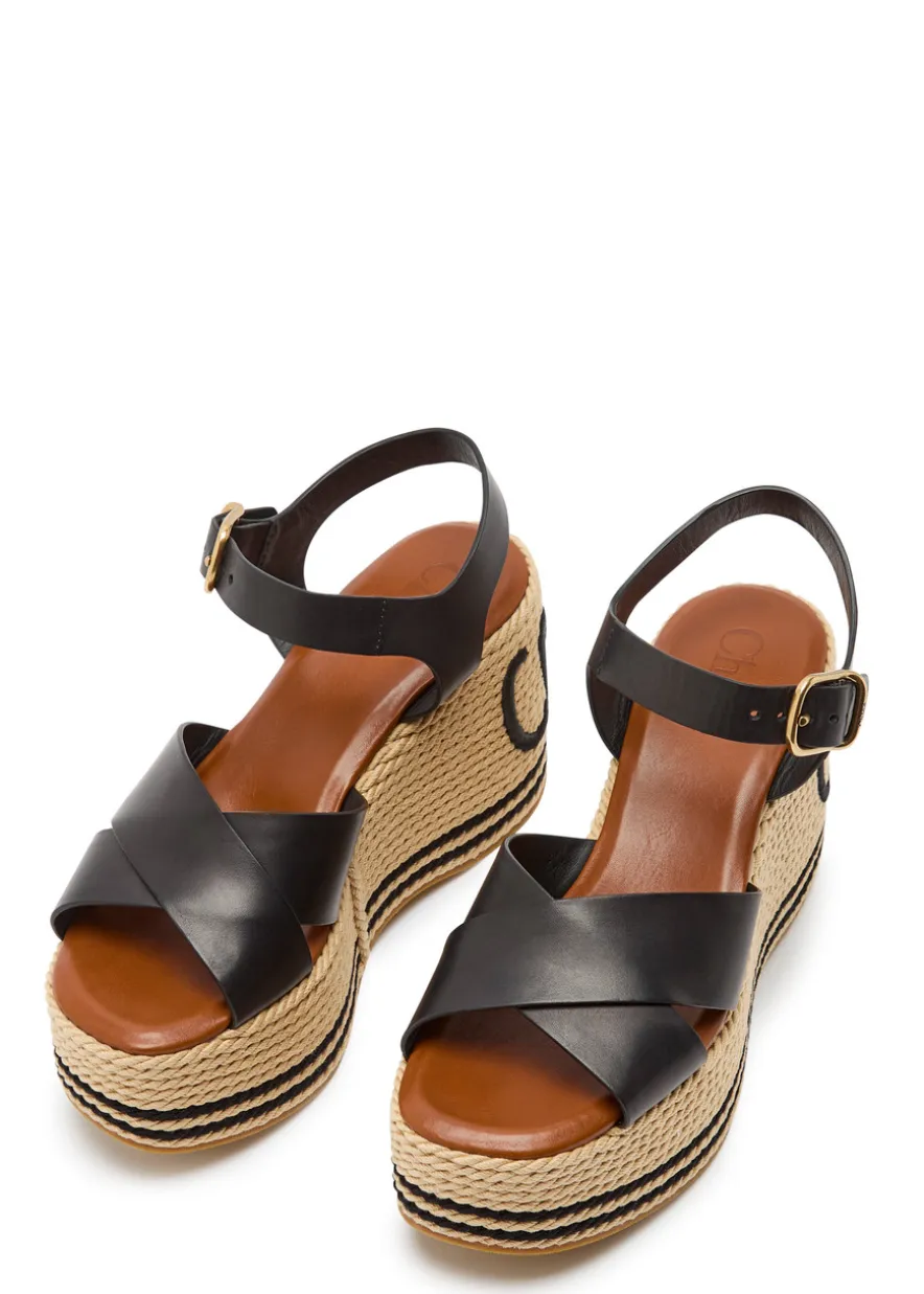 Chloé Sand 105 woven and leather wedge sandals