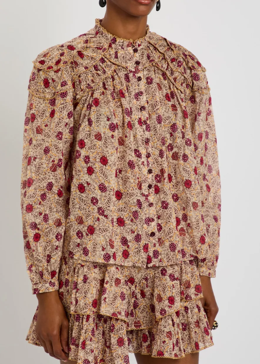 Christa ruffled floral-print cotton shirt