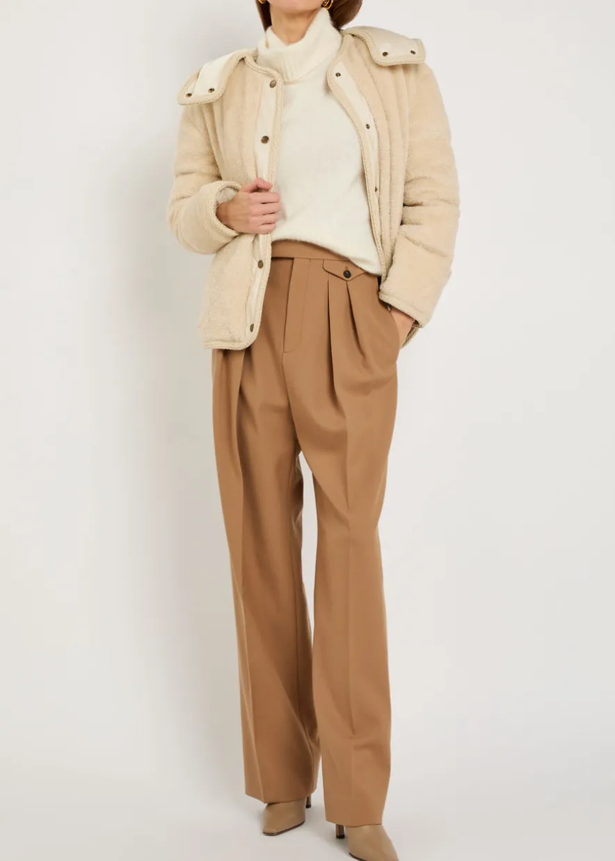 Ciboulette braided-trim padded fleece parka coat