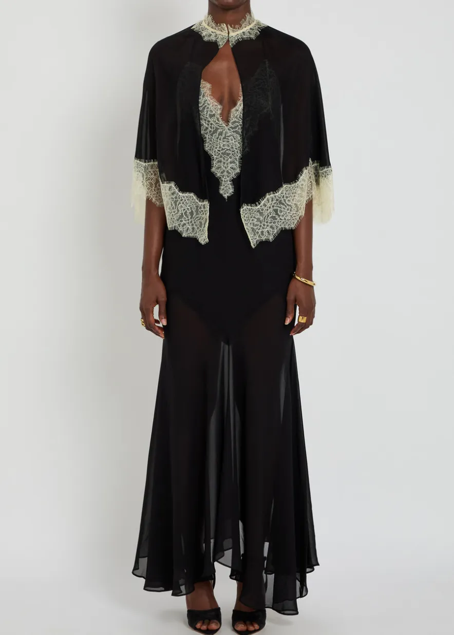 Cielo lace-trimmed chiffon cape and maxi dress