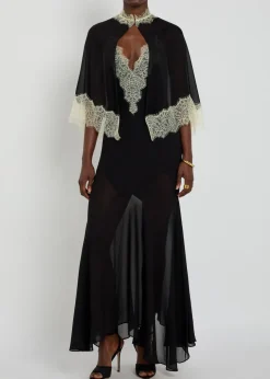 Cielo lace-trimmed chiffon cape and maxi dress