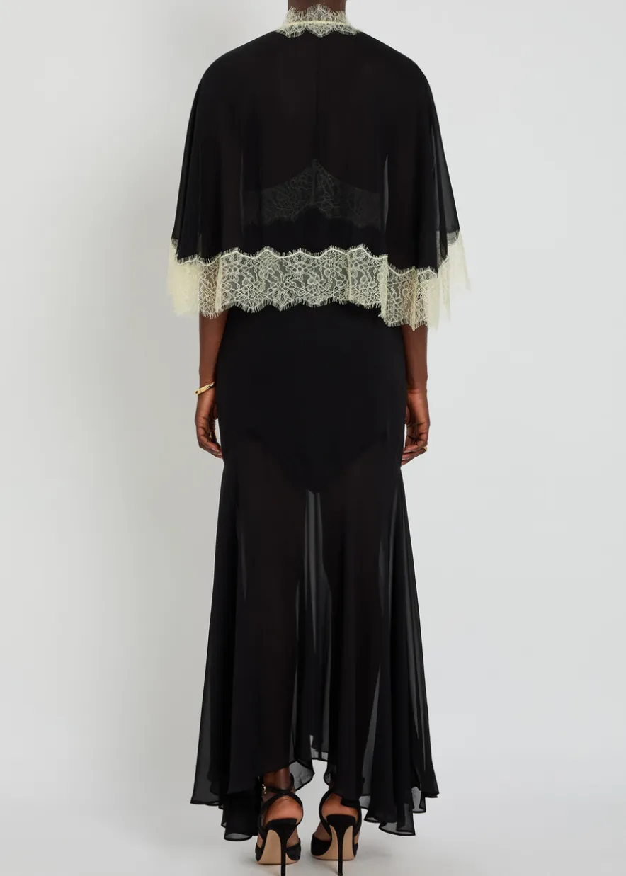 Cielo lace-trimmed chiffon cape and maxi dress