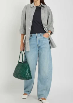 Cinched striped cotton-poplin shirt