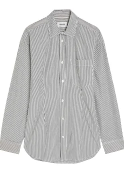 Cinched striped cotton-poplin shirt