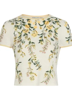 Cindy floral-embroidered linen T-shirt