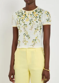 Cindy floral-embroidered linen T-shirt