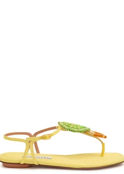Citrus Sugar appliquéd woven raffia sandals