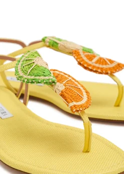 Citrus Sugar appliquéd woven raffia sandals