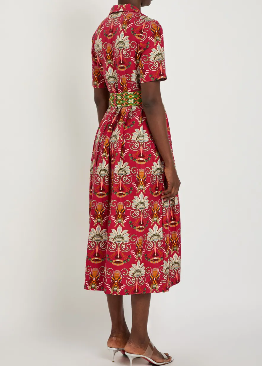 Claudia printed linen and cotton-blend midi shirt dress
