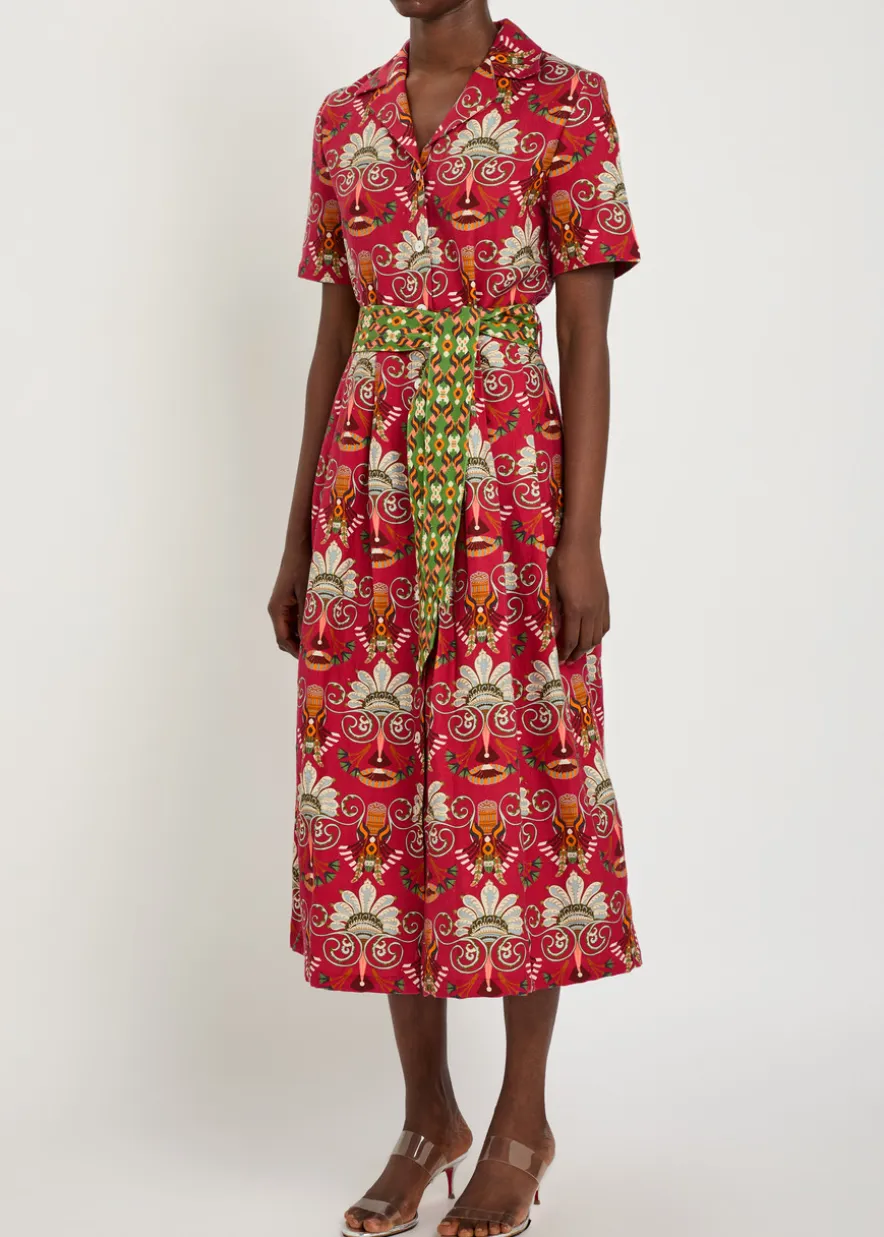 Claudia printed linen and cotton-blend midi shirt dress