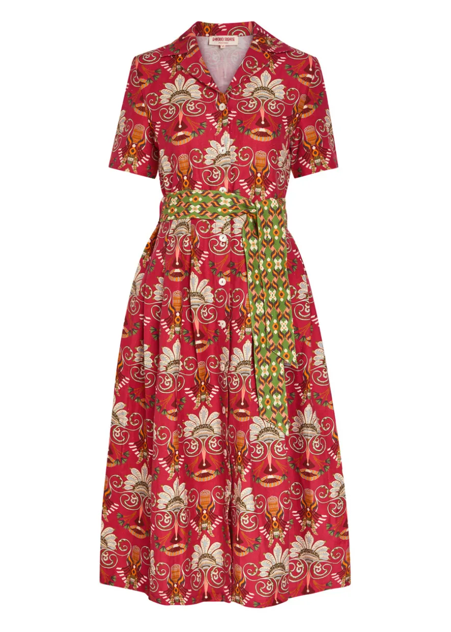 Claudia printed linen and cotton-blend midi shirt dress