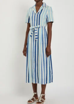 Claudia striped cotton-blend midi shirt dress