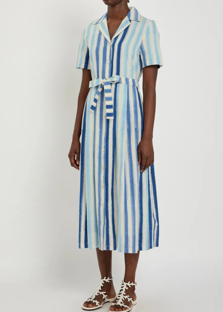 Claudia striped cotton-blend midi shirt dress