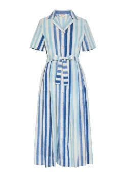 Claudia striped cotton-blend midi shirt dress