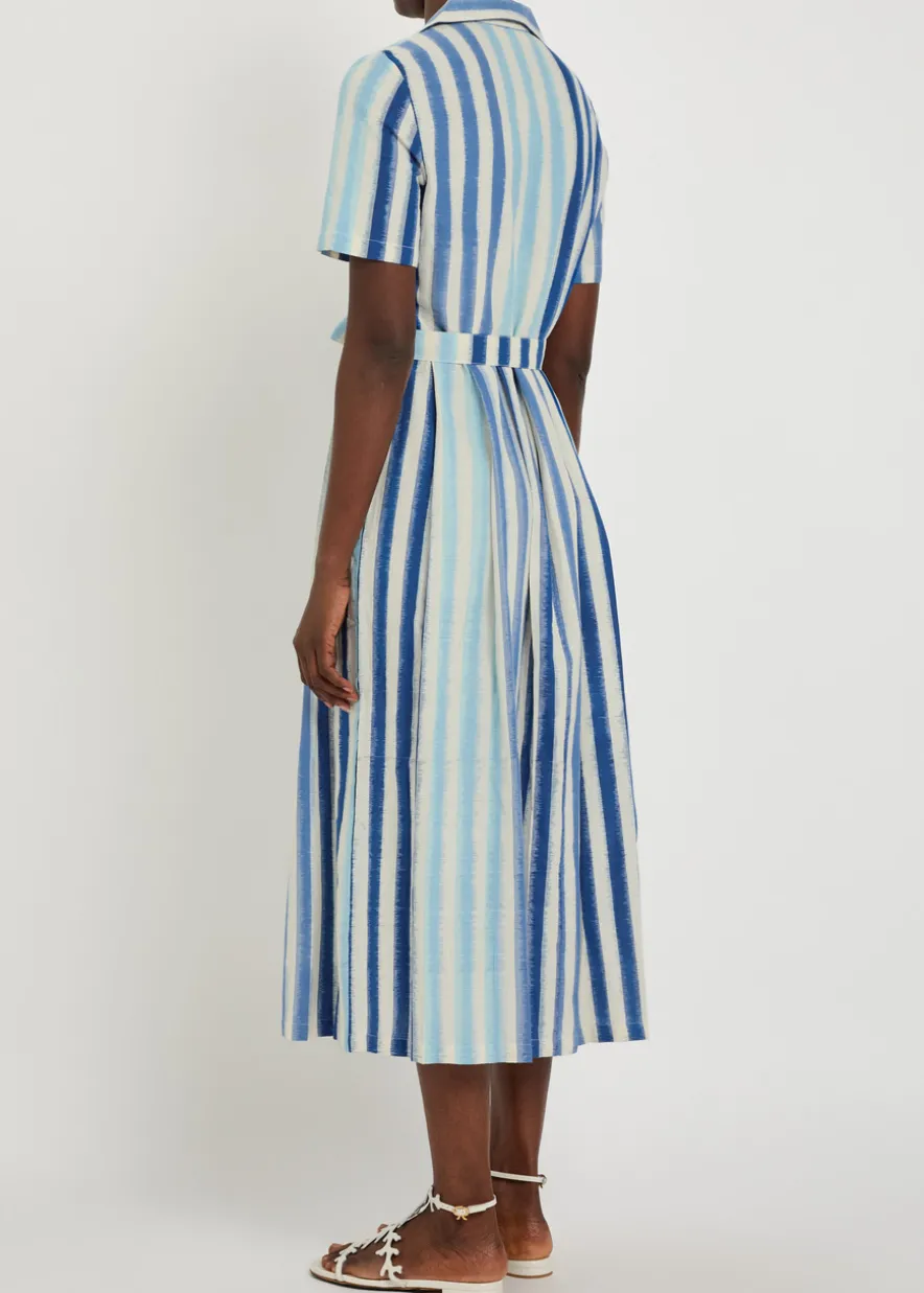 Claudia striped cotton-blend midi shirt dress
