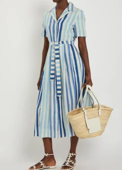 Claudia striped cotton-blend midi shirt dress