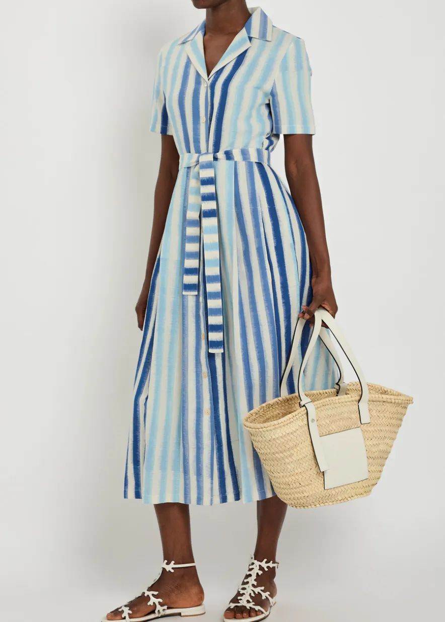 Claudia striped cotton-blend midi shirt dress