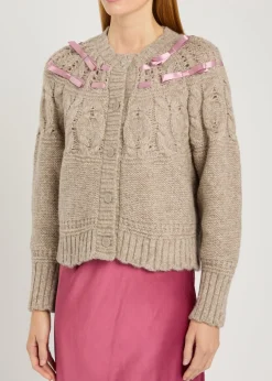Clementian bow-appliquéd alpaca-blend cardigan
