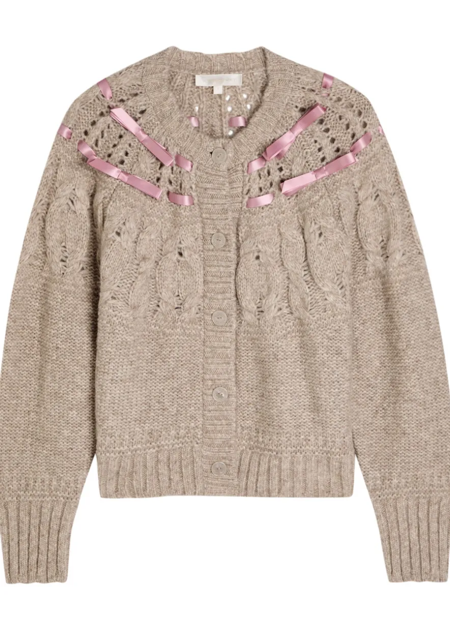 Clementian bow-appliquéd alpaca-blend cardigan