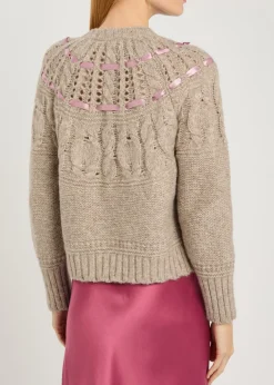 Clementian bow-appliquéd alpaca-blend cardigan