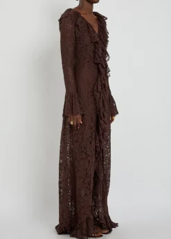 Clementina ruffled guipure lace maxi dress