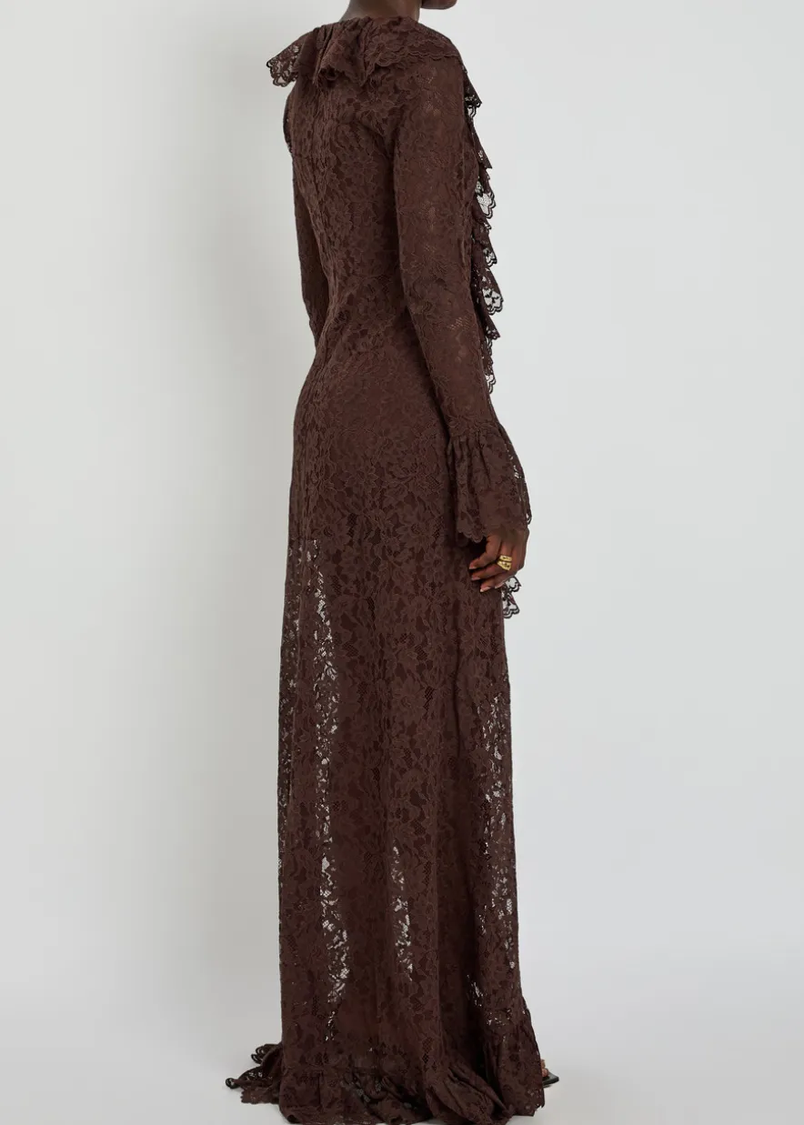 Clementina ruffled guipure lace maxi dress