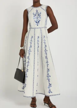 Clodette embroidered cotton-poplin midi dress