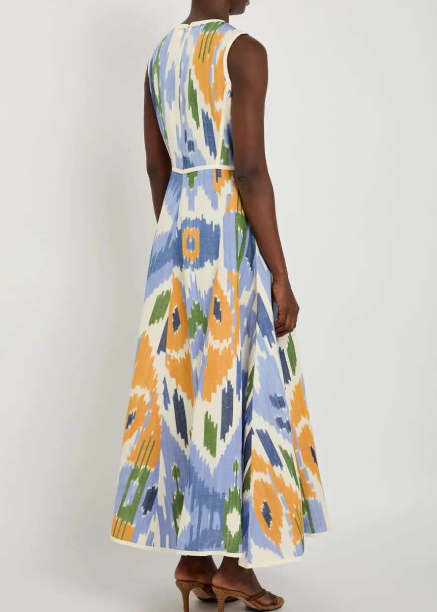 Clodette printed cotton and linen-blend midi dress
