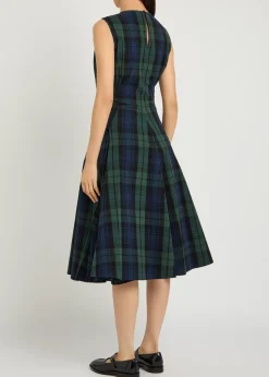 Cloque checked seersucker midi dress