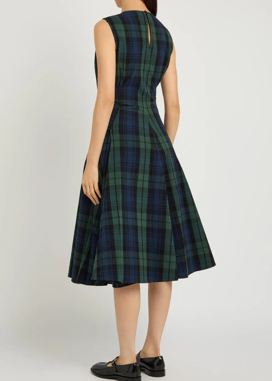 Cloque checked seersucker midi dress